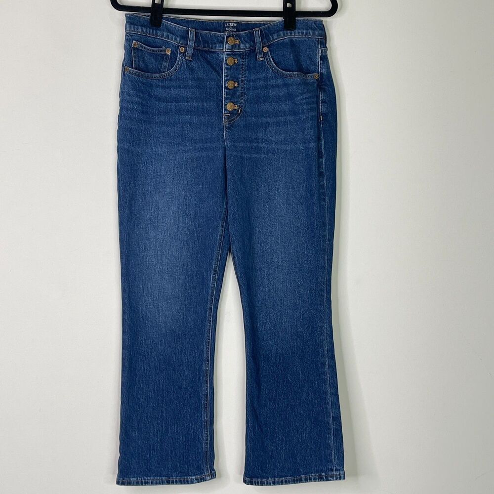 J. Crew High-Rise Button-Fly Straight Jeans in Medium Blue
